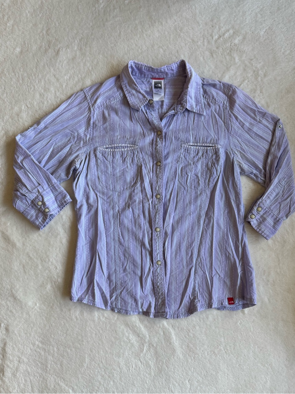 The North Face Women's Purple Blue Plaid Lightweight Button Up Shirt L